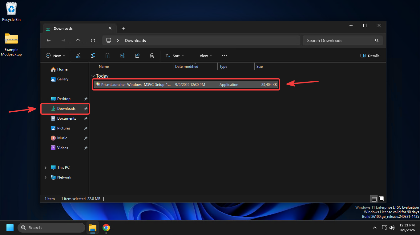 Completed download in browser