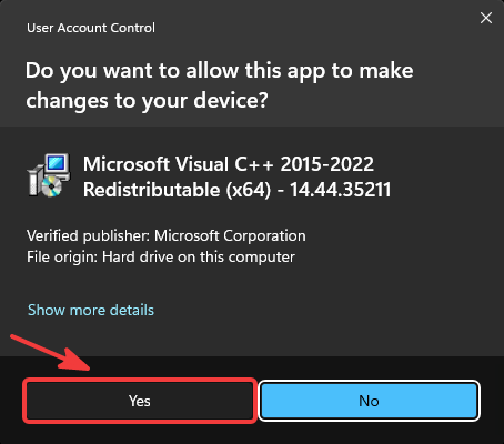 UAC prompt for Visual C++ runtime