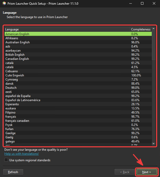 Select display language