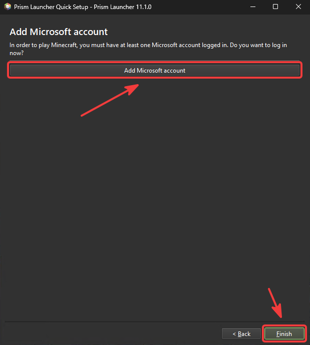 Add Microsoft account button